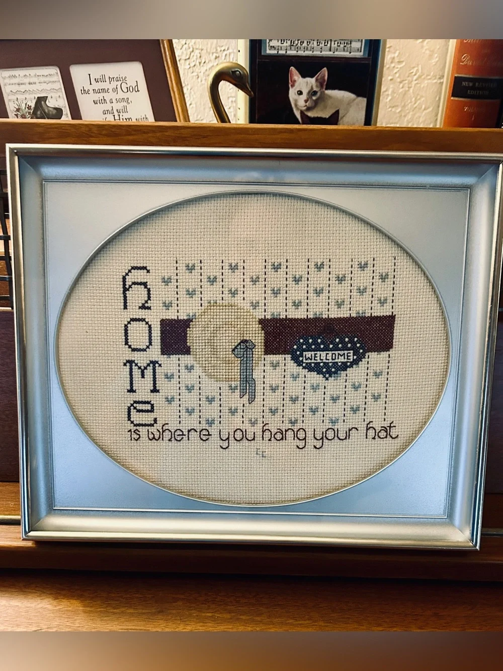 Framed Cross Stitch “Home is Where You Hang Your Hat”